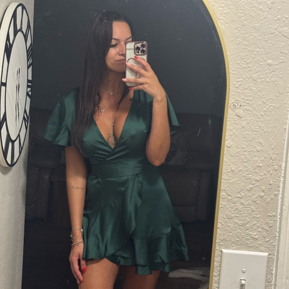 SHEIN Deep Green Satin Mini Dress